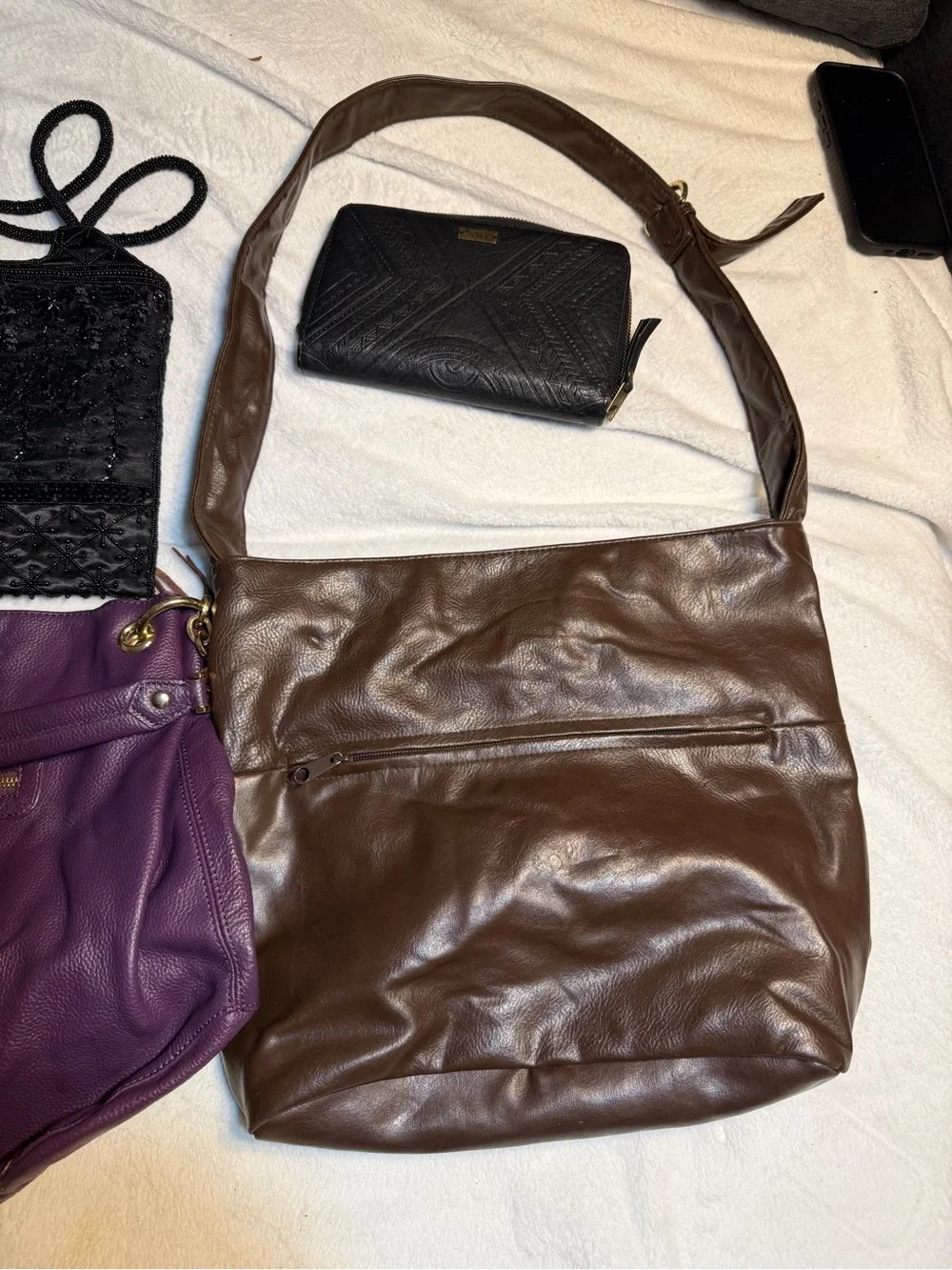Deep Purple Pebbled Leather Shoulder Bag with Gold Hardware Lot of bags